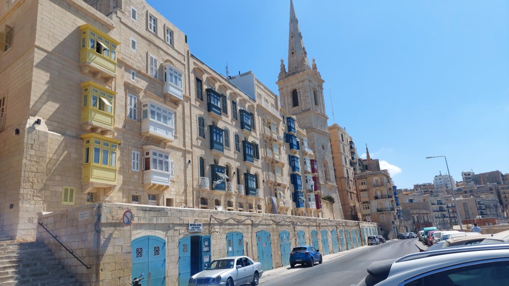 A photograph of St. Paul's Cathedral in Valletta, Malta.